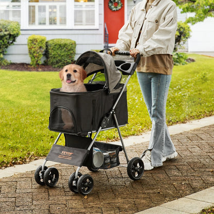 VEVOR Pet Stroller, 4 Wheels Dog Stroller Rotate with Brakes, Black+Dark Grey - USA Pets