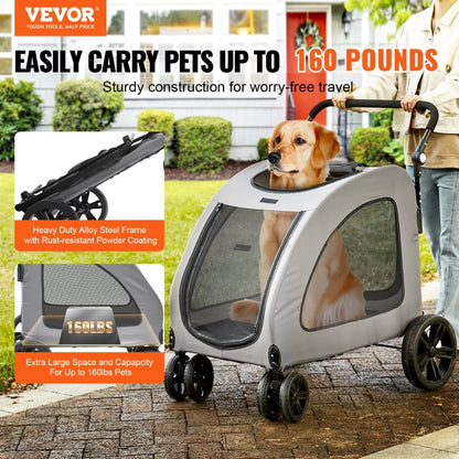 VEVOR Pet Stroller, 4 Wheels Dog Stroller Rotate with Brakes, Dark Grey - USA Pets