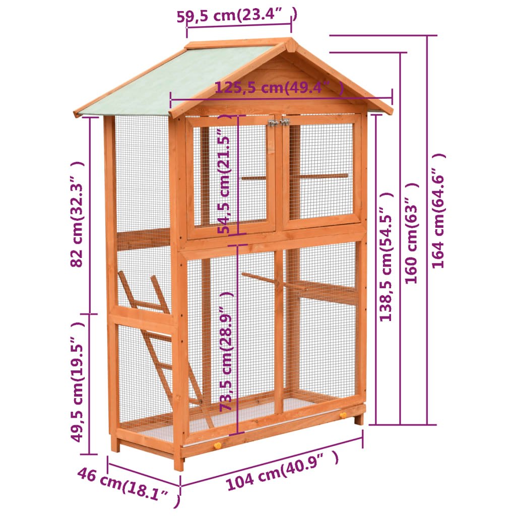 vidaXL Bird Cage Solid Pine & Fir Wood 49.4"x23.4"x64.6" - USA Pets