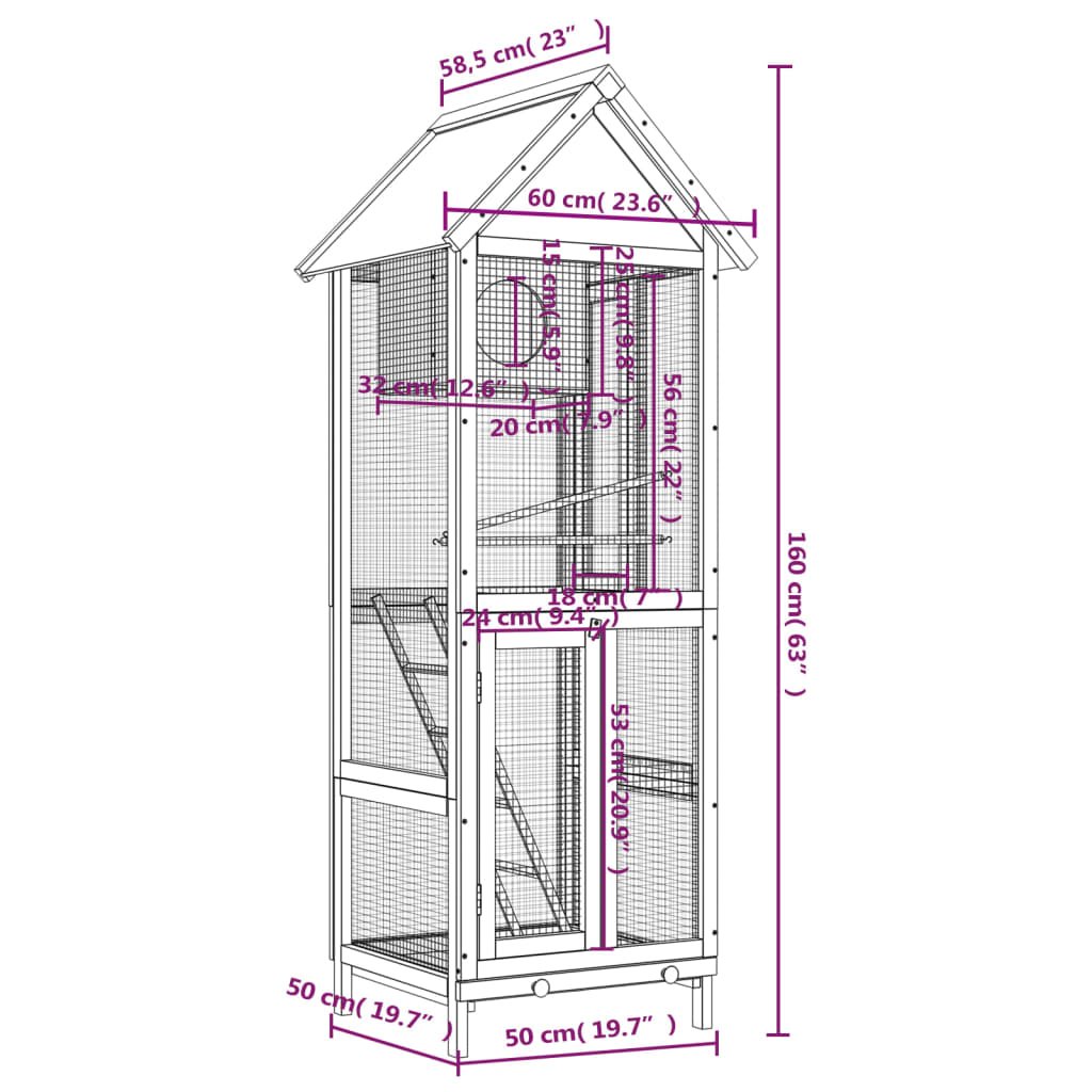 vidaXL Bird House Brown 23.6"x23"x63" Solid Wood Pine - USA Pets