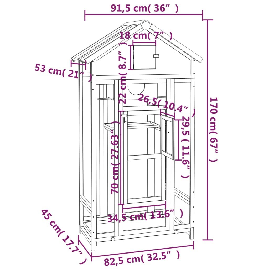 vidaXL Bird House Brown 36"x20.9"x66.9" Solid Wood Pine - USA Pets