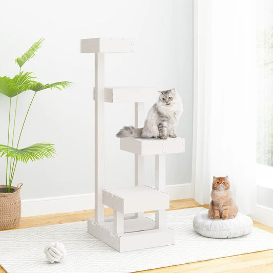 vidaXL Cat Tree White 17.9"x19.3"x40.6" Solid Wood Pine - USA Pets