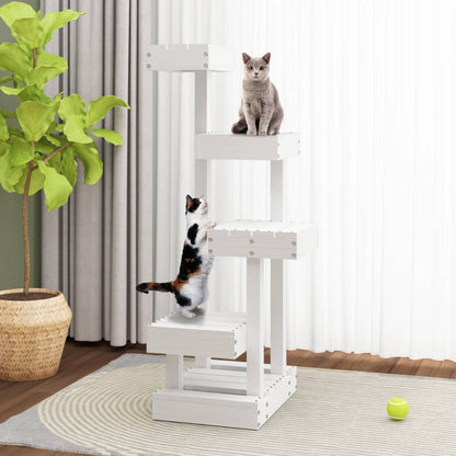 vidaXL Cat Tree White 17.9"x19.3"x40.6" Solid Wood Pine - USA Pets