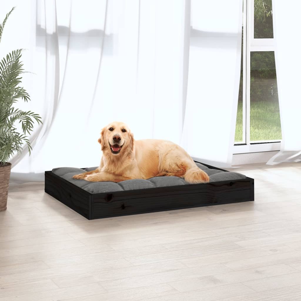 vidaXL Dog Bed Black 28.1"x21.3"x3.5" Solid Wood Pine - USA Pets