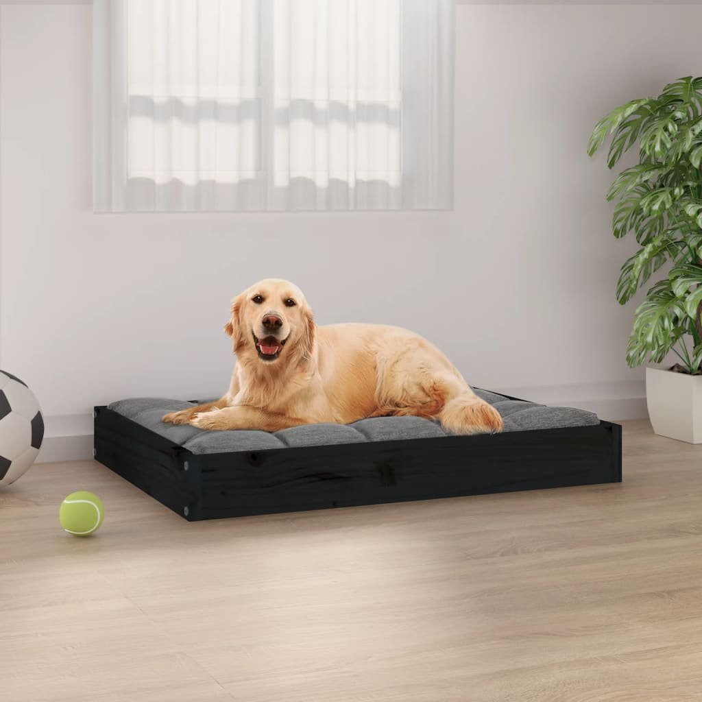 vidaXL Dog Bed Black 28.1"x21.3"x3.5" Solid Wood Pine - USA Pets