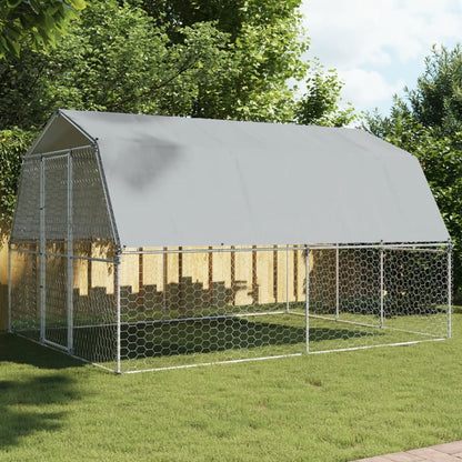 vidaXL Dog Cage with Roof and Door Silver Galvanized Steel - USA Pets