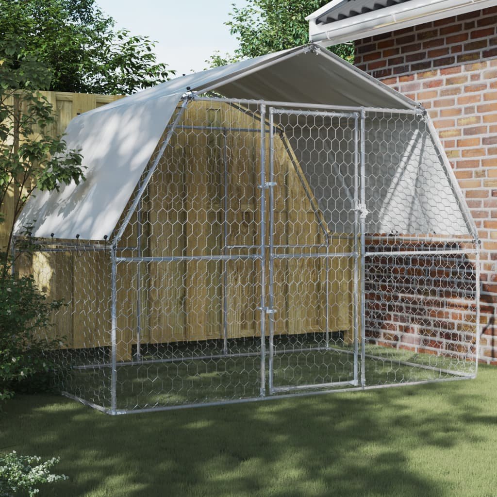 vidaXL Dog Cages with Roof and Door Silver Galvanized Steel - USA Pets