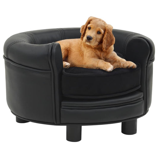 vidaXL Dog Sofa Black 18.9"x18.9"x12.6" Plush and Faux Leather - USA Pets