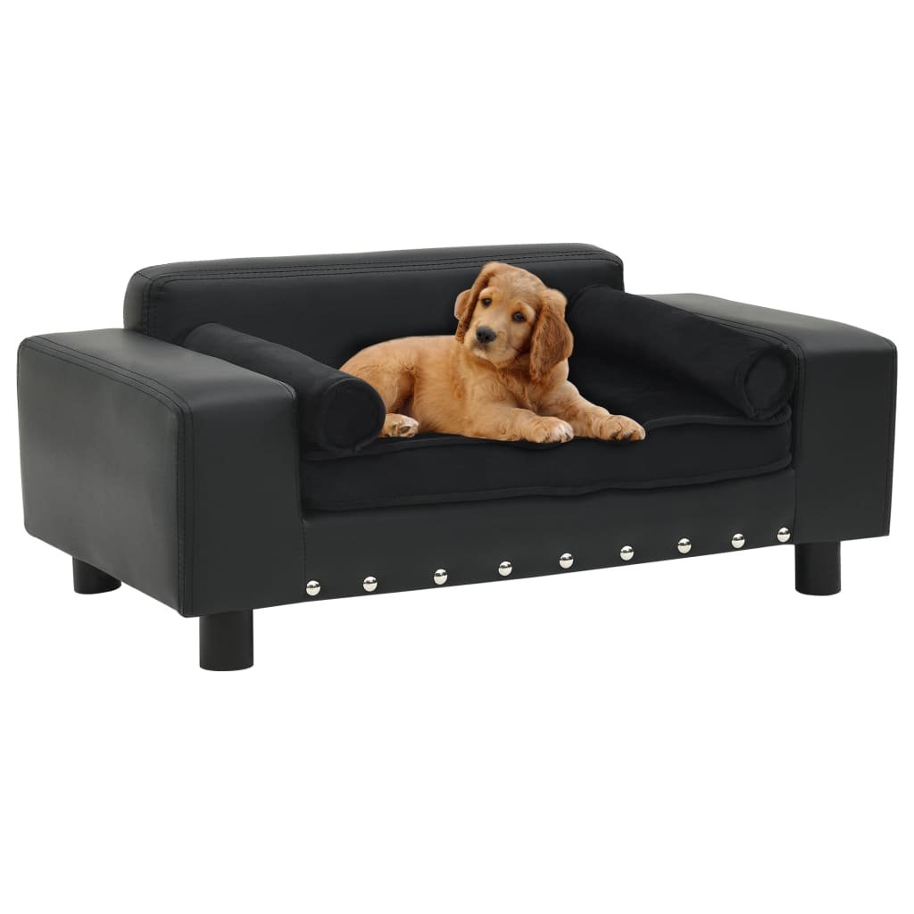 vidaXL Dog Sofa Black 31.9"x16.9"x12.2" Plush and Faux Leather - USA Pets