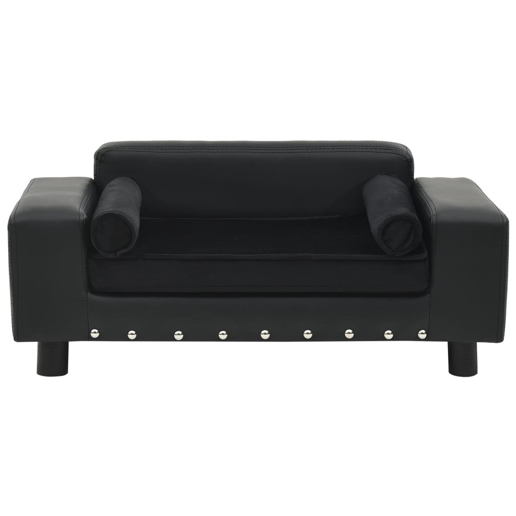 vidaXL Dog Sofa Black 31.9"x16.9"x12.2" Plush and Faux Leather - USA Pets