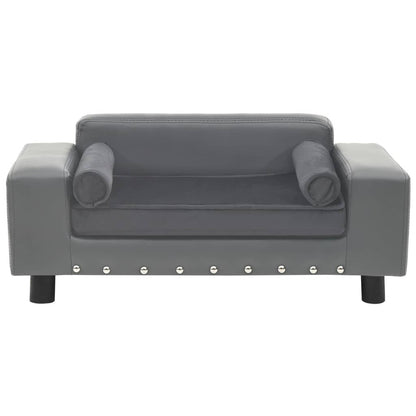 vidaXL Dog Sofa Gray 31.9"x16.9"x12.2" Plush and Faux Leather - USA Pets