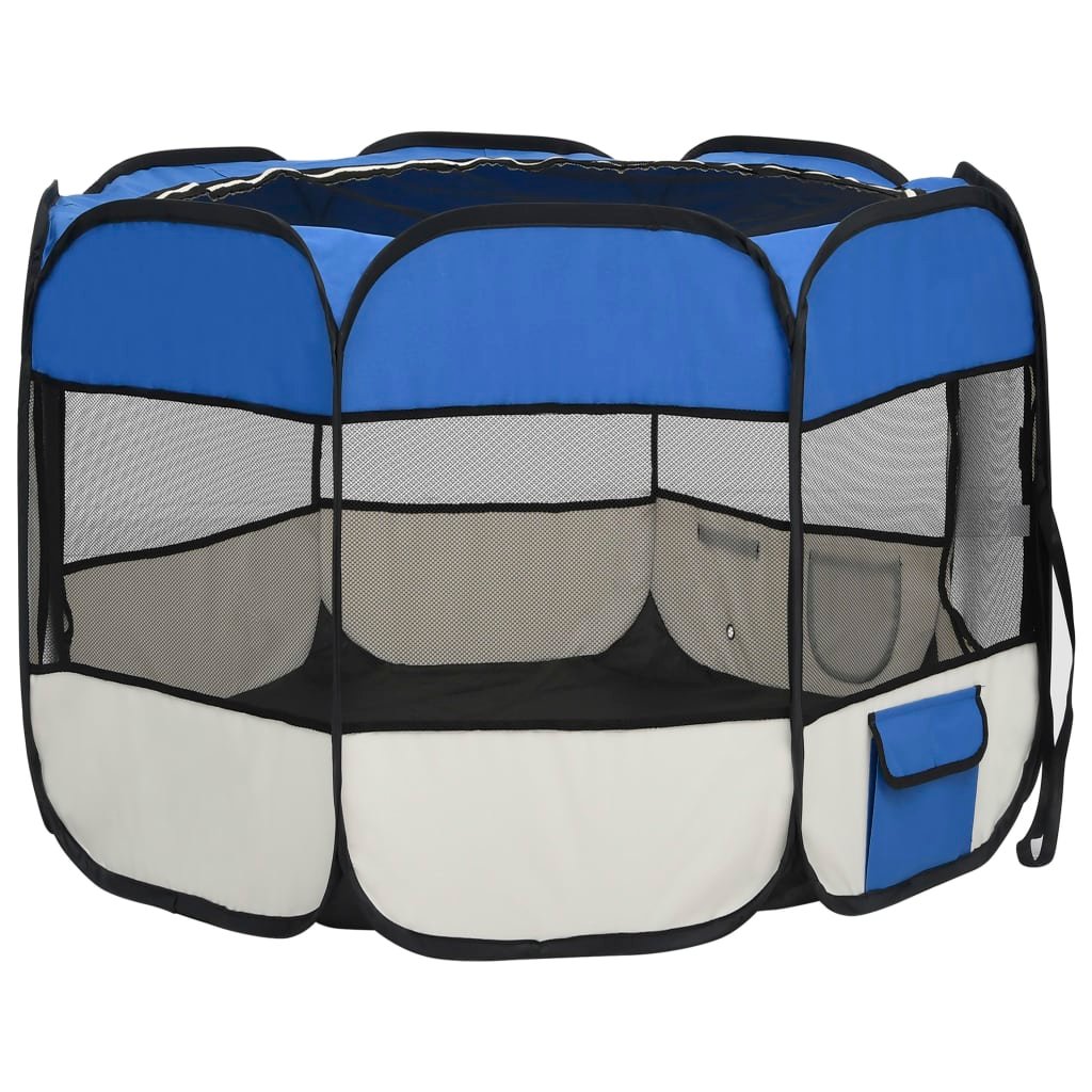 vidaXL Foldable Dog Playpen with Carrying Bag Blue 35.4"x35.4"x22.8" - USA Pets