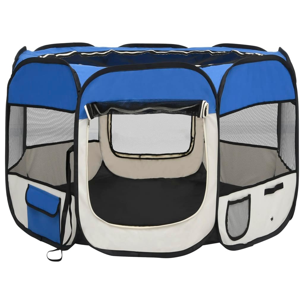 vidaXL Foldable Dog Playpen with Carrying Bag Blue 35.4"x35.4"x22.8" - USA Pets