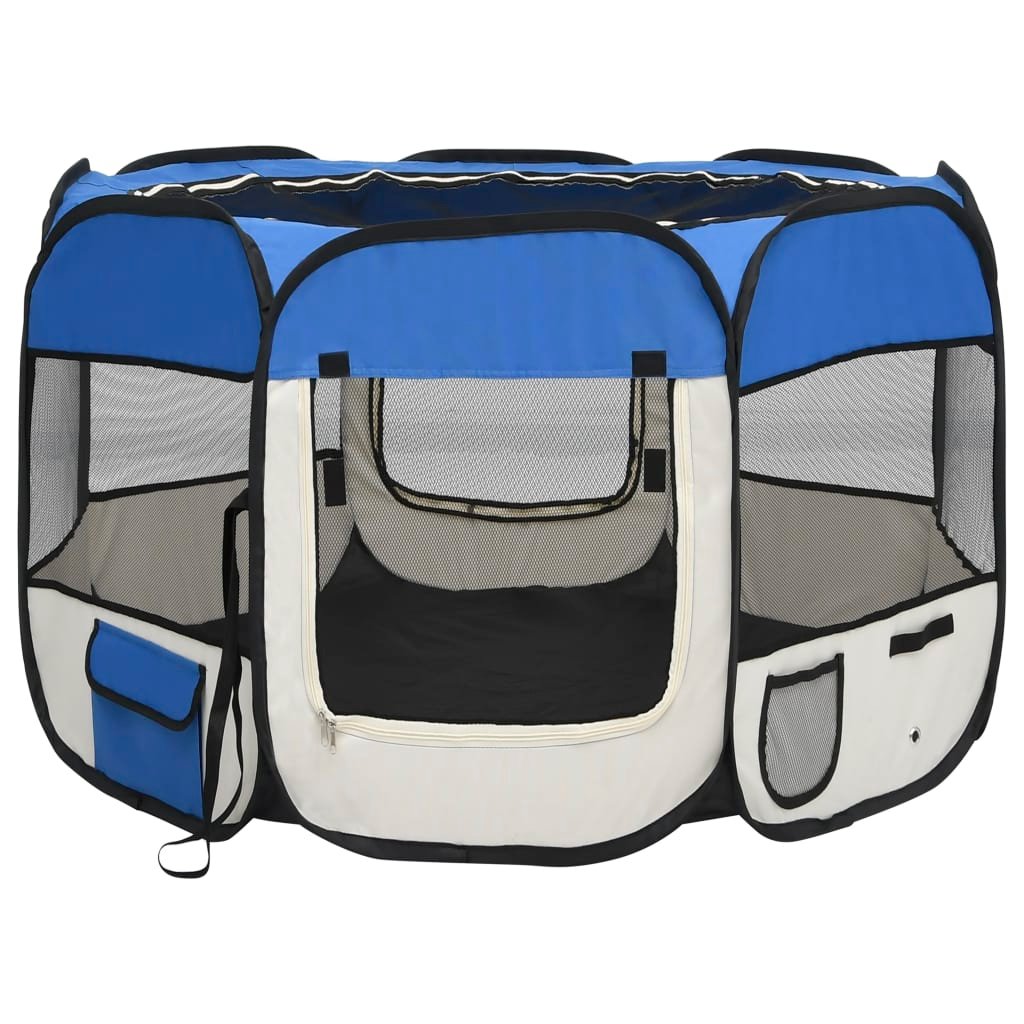 vidaXL Foldable Dog Playpen with Carrying Bag Blue 35.4"x35.4"x22.8" - USA Pets