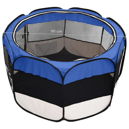 vidaXL Foldable Dog Playpen with Carrying Bag Blue 35.4"x35.4"x22.8" - USA Pets