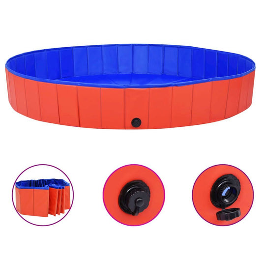 vidaXL Foldable Dog Swimming Pool Red 78.7"x11.8" PVC, 92600 - USA Pets