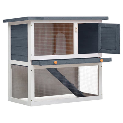 vidaXL Outdoor Rabbit Hutch 1 Door Gray Wood - USA Pets