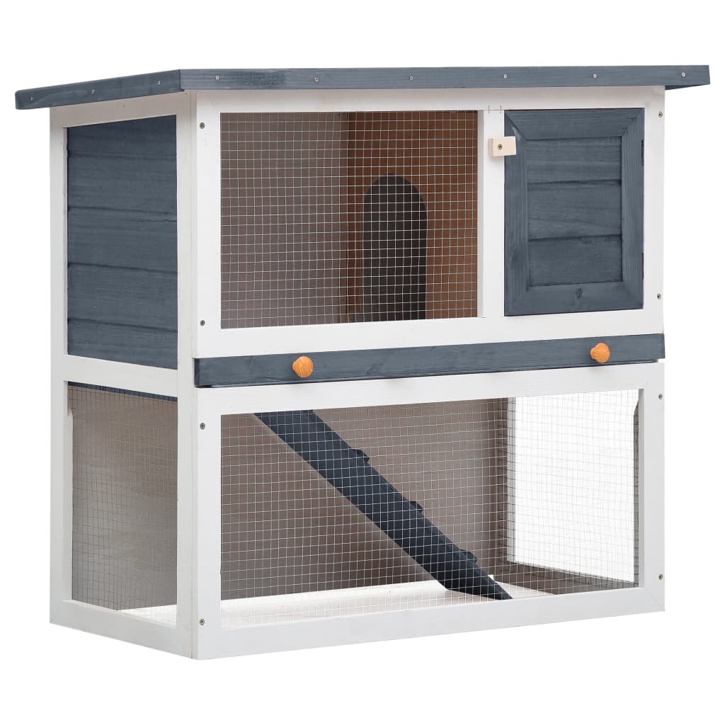 vidaXL Outdoor Rabbit Hutch 1 Door Gray Wood - USA Pets