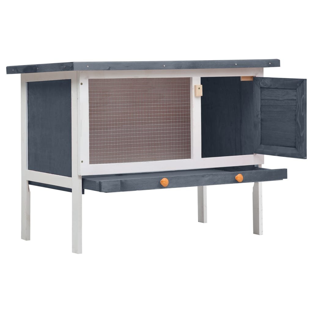 vidaXL Outdoor Rabbit Hutch 1 Layer Gray Wood - USA Pets