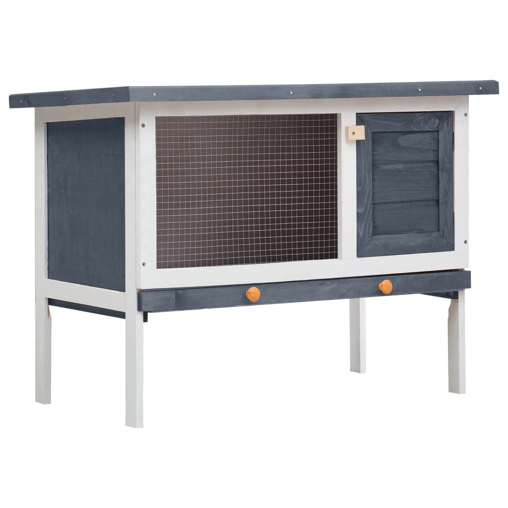 vidaXL Outdoor Rabbit Hutch 1 Layer Gray Wood - USA Pets