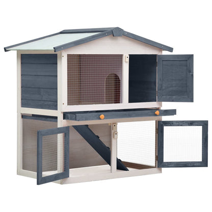 vidaXL Outdoor Rabbit Hutch 3 Doors Gray Wood - USA Pets