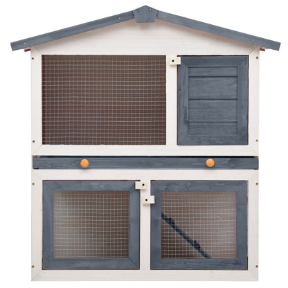 vidaXL Outdoor Rabbit Hutch 3 Doors Gray Wood - USA Pets