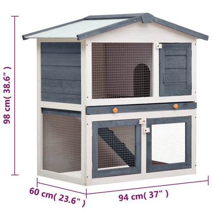 vidaXL Outdoor Rabbit Hutch 3 Doors Gray Wood - USA Pets