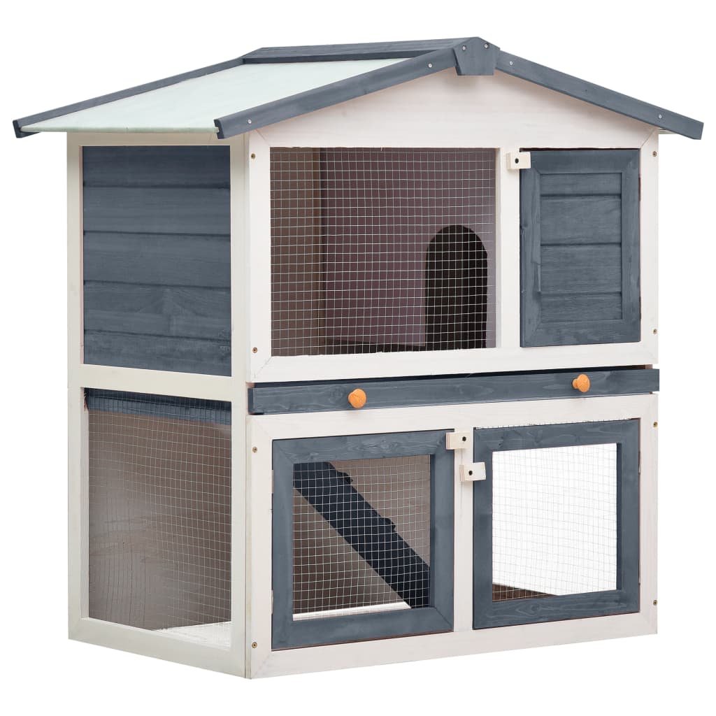 vidaXL Outdoor Rabbit Hutch 3 Doors Gray Wood - USA Pets