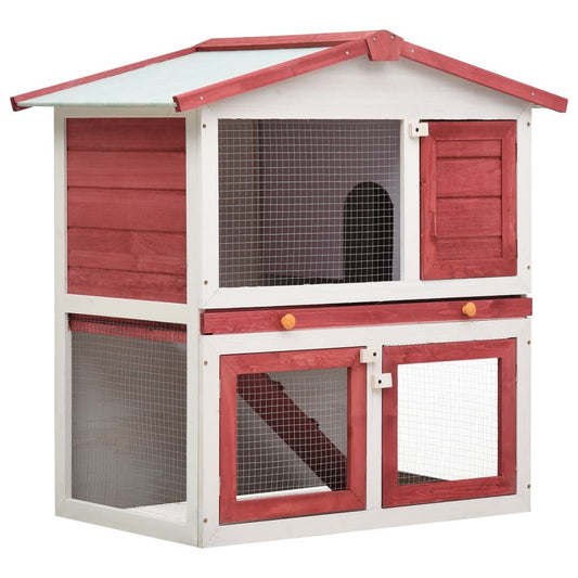 vidaXL Outdoor Rabbit Hutch 3 Doors Red Wood - USA Pets