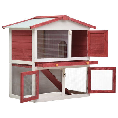 vidaXL Outdoor Rabbit Hutch 3 Doors Red Wood - USA Pets