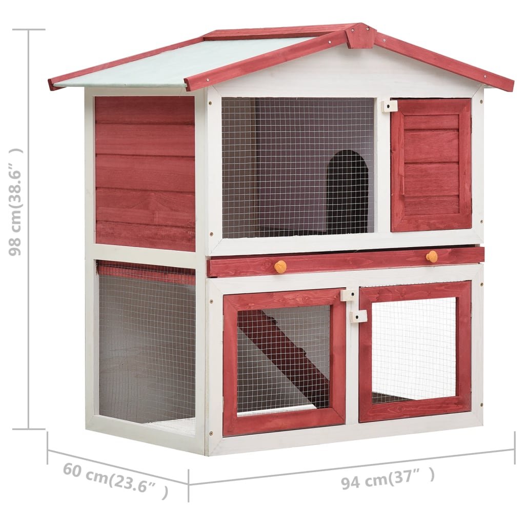 vidaXL Outdoor Rabbit Hutch 3 Doors Red Wood - USA Pets