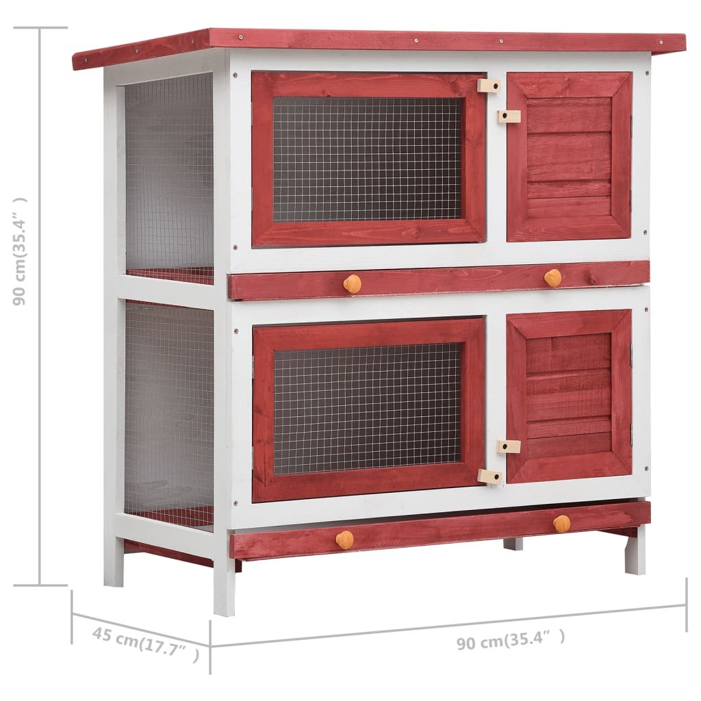 vidaXL Outdoor Rabbit Hutch 4 Doors Red Wood - USA Pets