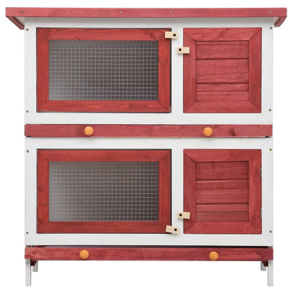 vidaXL Outdoor Rabbit Hutch 4 Doors Red Wood - USA Pets