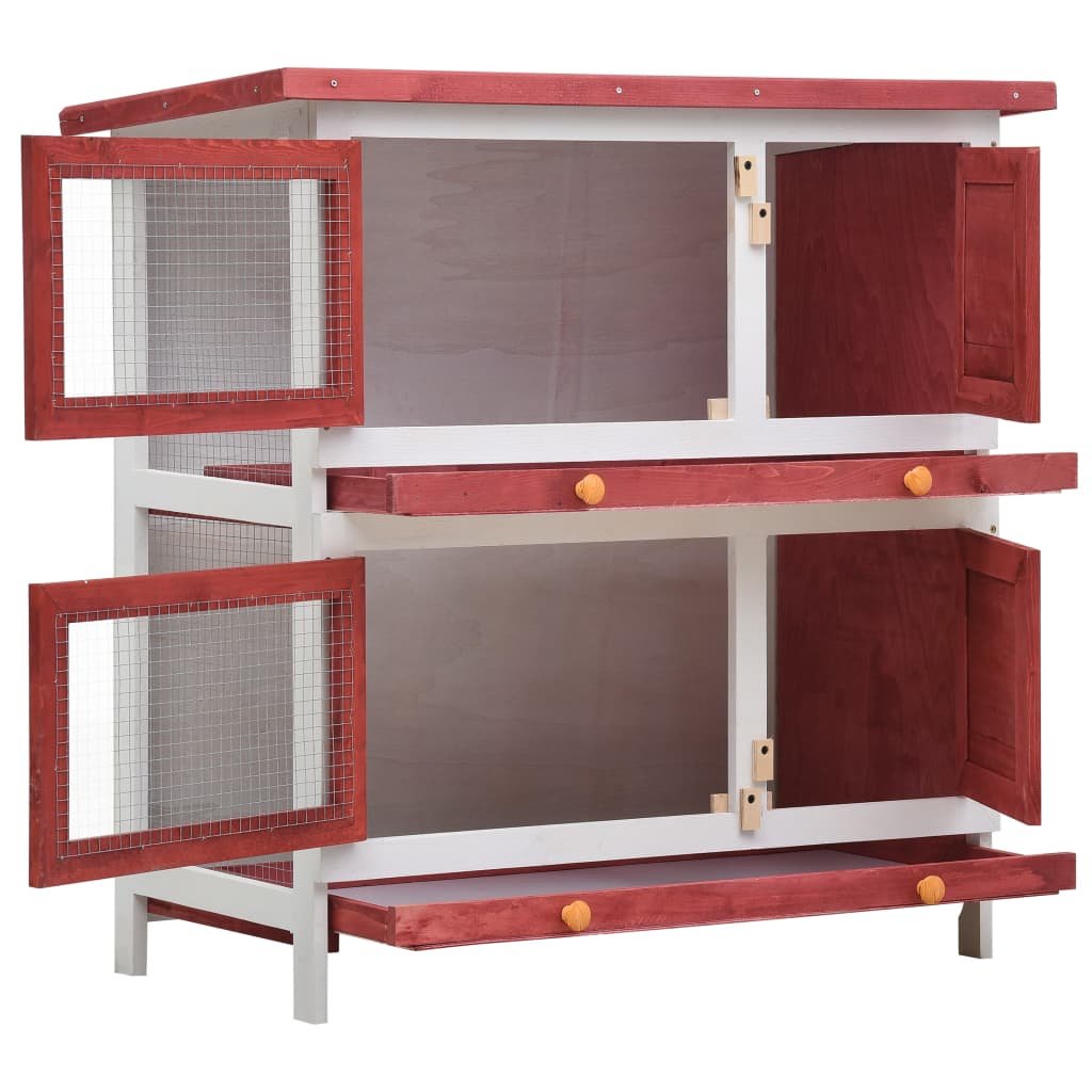 vidaXL Outdoor Rabbit Hutch 4 Doors Red Wood - USA Pets