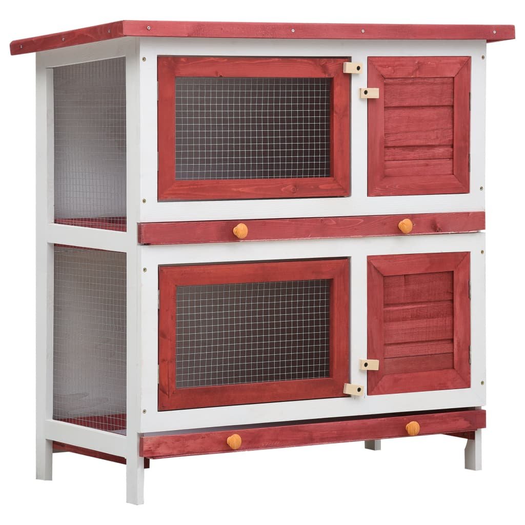 vidaXL Outdoor Rabbit Hutch 4 Doors Red Wood - USA Pets