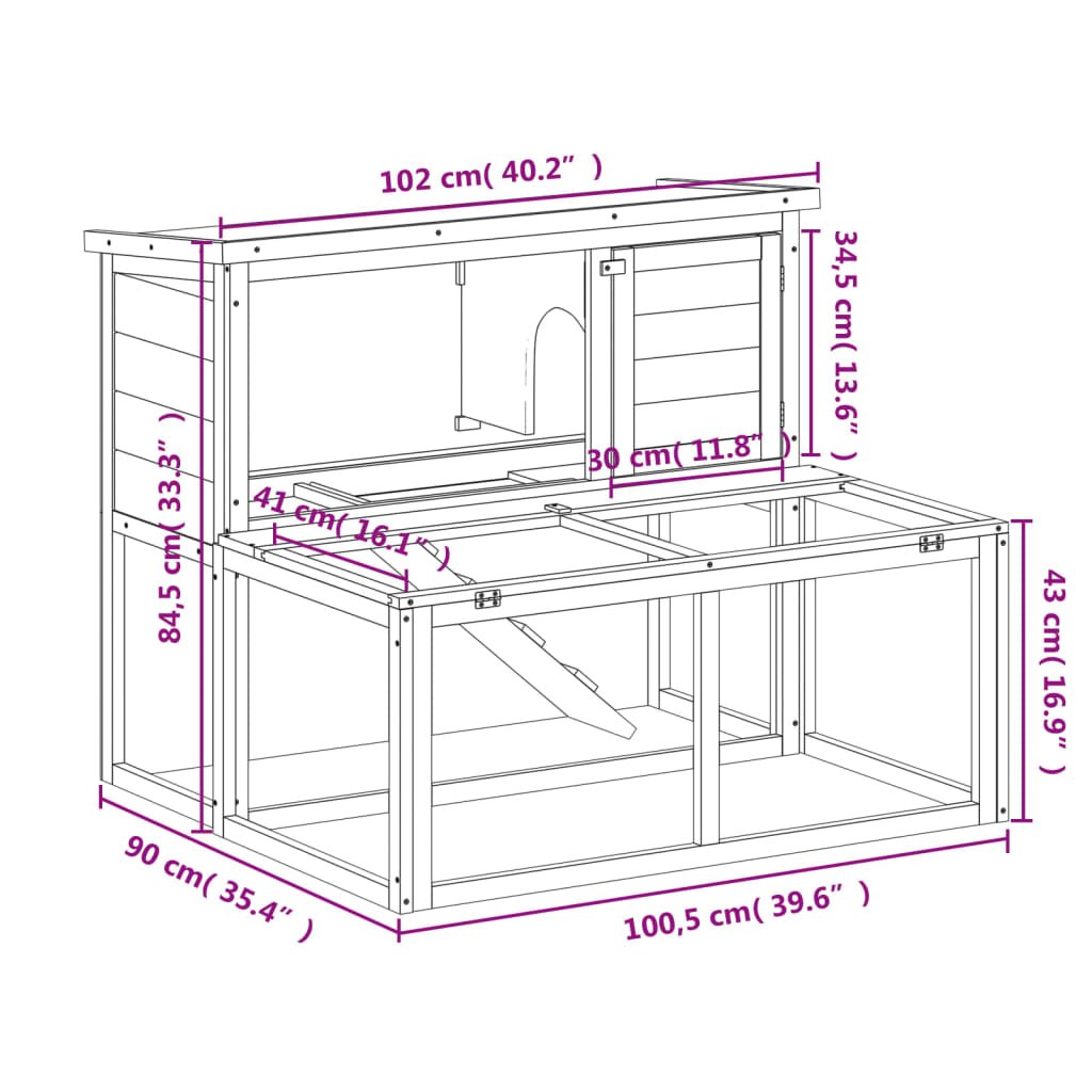 vidaXL Rabbit Hutch Brown 40.2"x35.4"x33.3" Solid Wood Pine - USA Pets