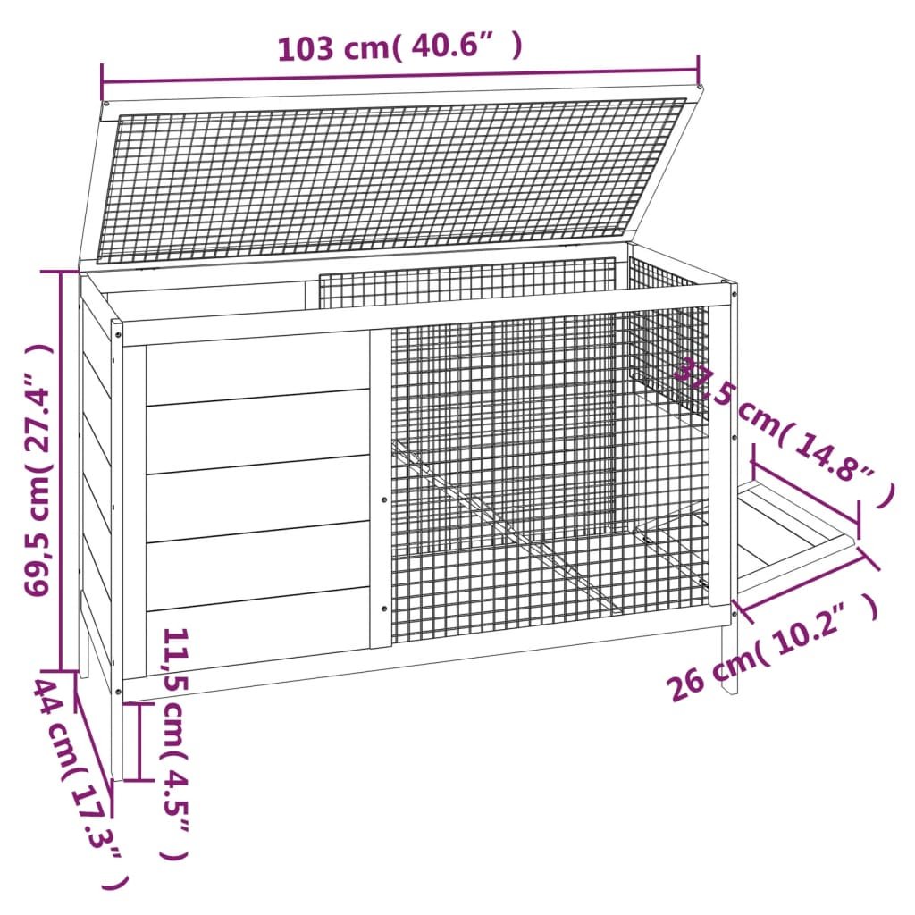 vidaXL Rabbit Hutch Brown 40.6"x17.3"x27.4" Solid Wood Pine - USA Pets