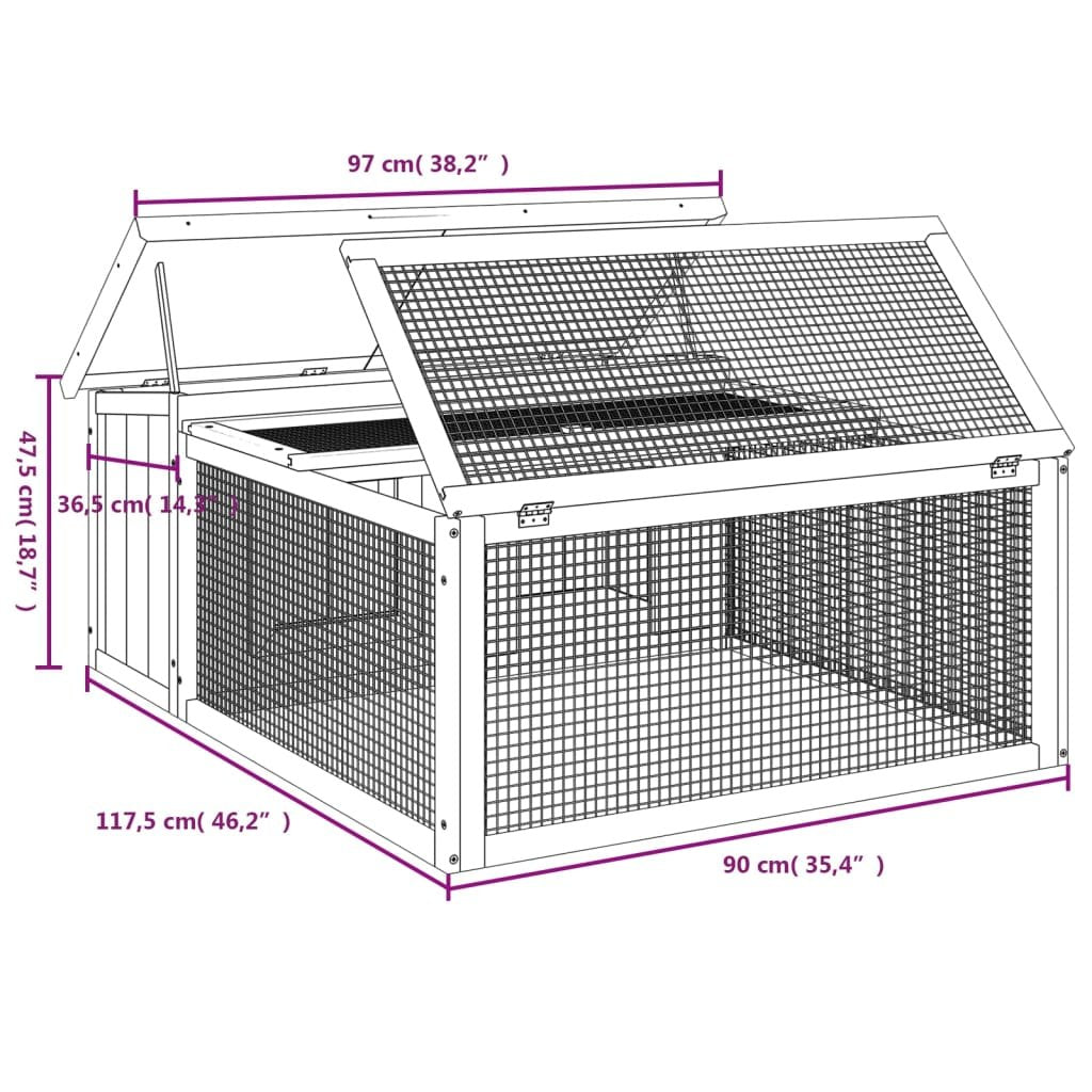 vidaXL Rabbit Hutch Brown 46.3"x38.2"x18.7" Solid Wood Pine - USA Pets