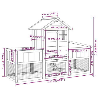 vidaXL Rabbit Hutch Brown 66.9"x24.8"x44.5" Solid Wood Pine - USA Pets