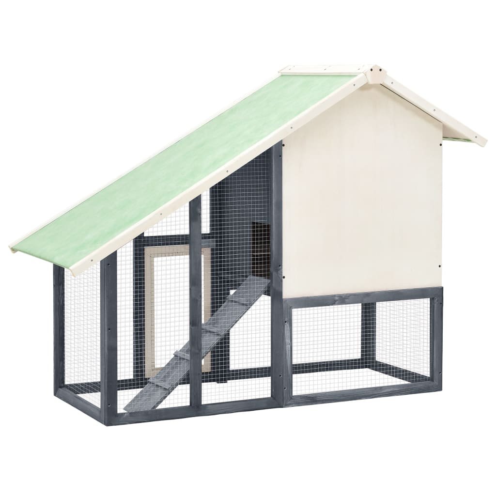 vidaXL Rabbit Hutch Gray and White 55.1"x24.8"x47.2" Solid Firwood - USA Pets