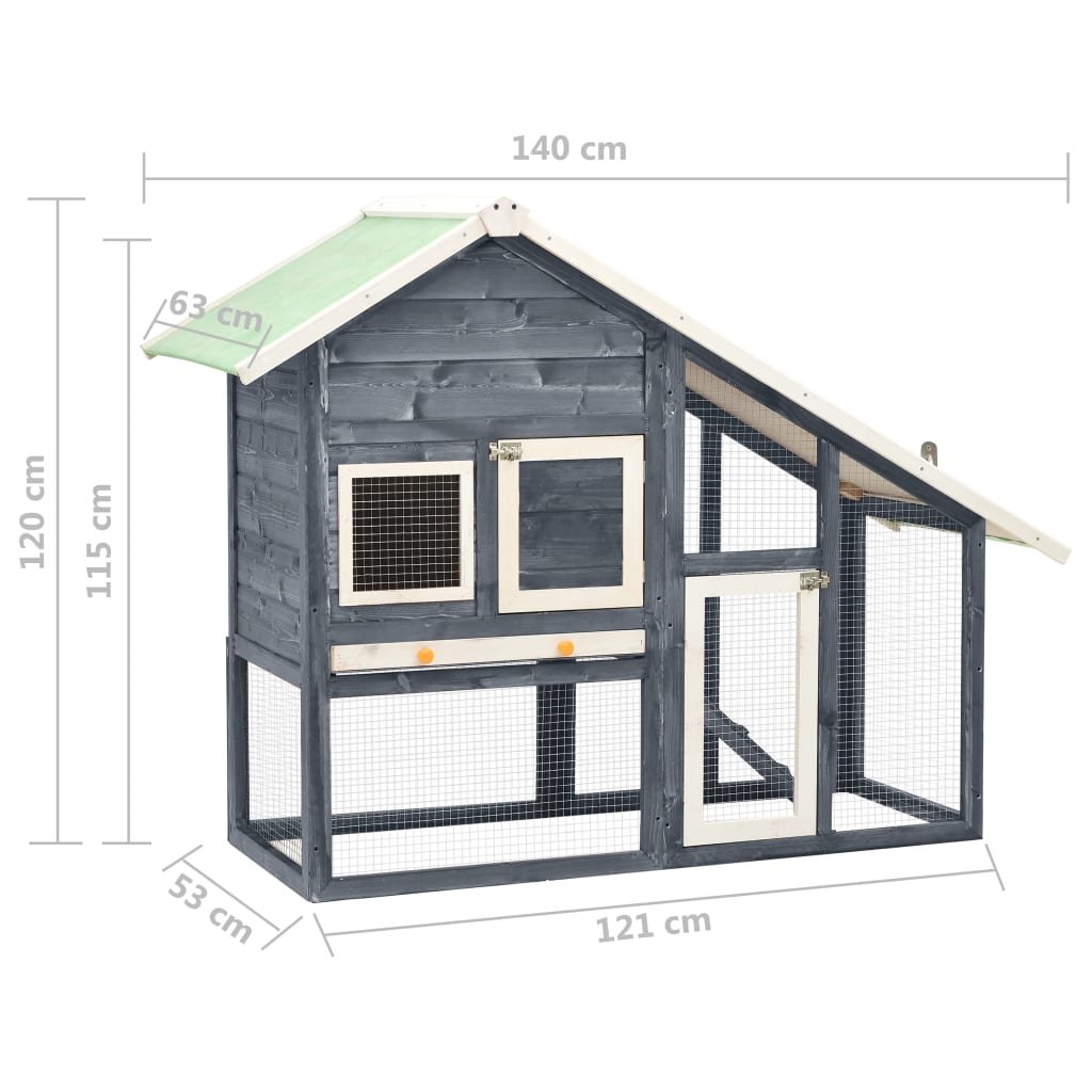 vidaXL Rabbit Hutch Gray and White 55.1"x24.8"x47.2" Solid Firwood - USA Pets