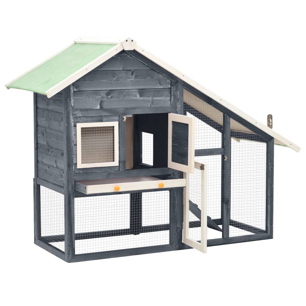 vidaXL Rabbit Hutch Gray and White 55.1"x24.8"x47.2" Solid Firwood - USA Pets