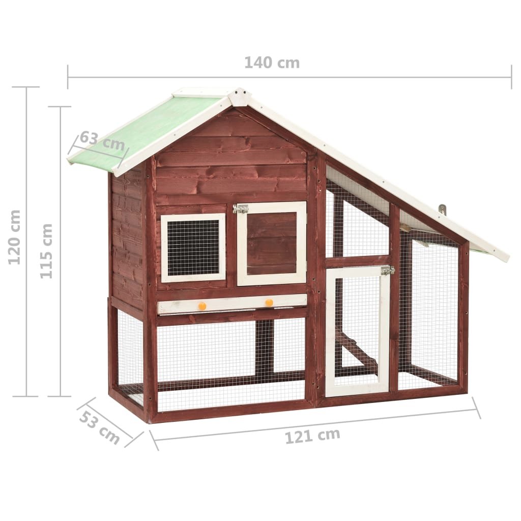 vidaXL Rabbit Hutch Mocha and White 55.1"x24.8"x47.2" Solid Firwood - USA Pets