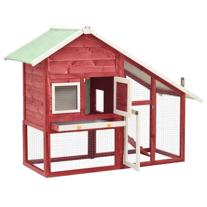 vidaXL Rabbit Hutch Red and White 55.1"x24.8"x47.2" Solid Firwood - USA Pets