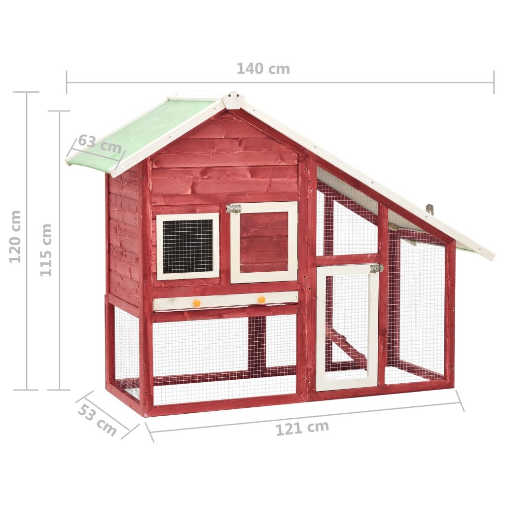 vidaXL Rabbit Hutch Red and White 55.1"x24.8"x47.2" Solid Firwood - USA Pets