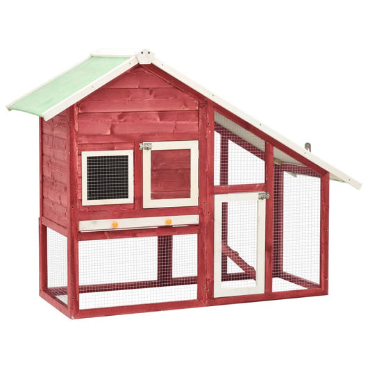 vidaXL Rabbit Hutch Red and White 55.1"x24.8"x47.2" Solid Firwood - USA Pets